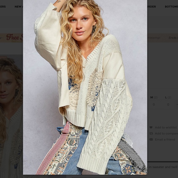 POL “ Luna “ POL V-Neck Sweater in a Twill Mix and Patchwork Detail SR63 - Picture 5 of 8